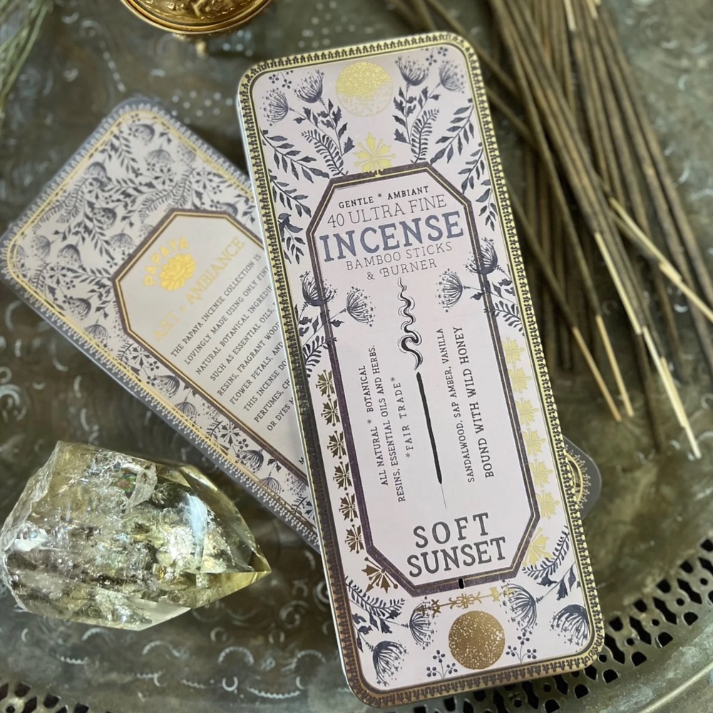 🌸 Papaya Living Premium Incense – 2 Keepsake Boxes – Soft Sunset & Wild Rose 🌹